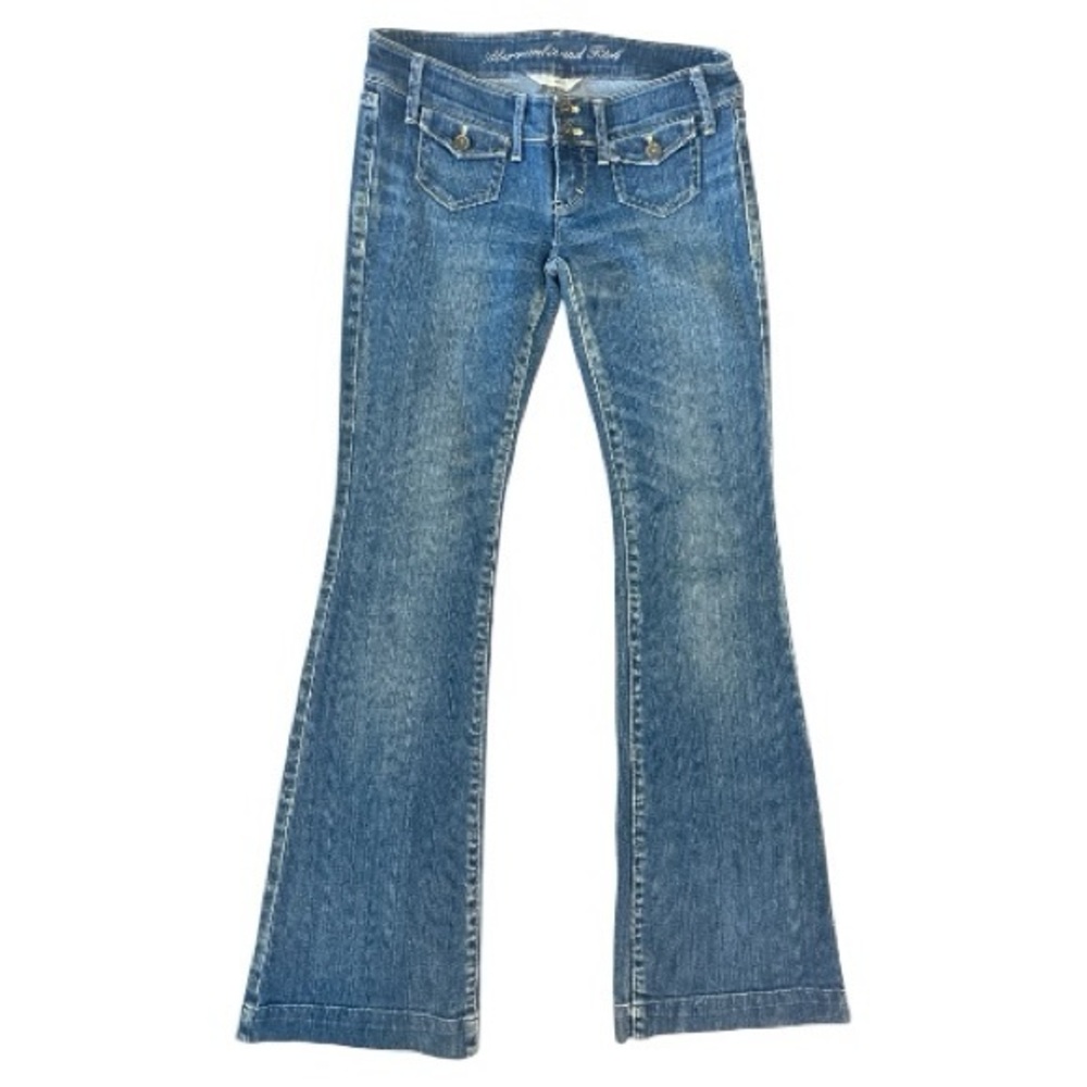 A & F Y2K Ultra Low Rise Double Button Front Pocket Flare Jeans Medium Wash 00